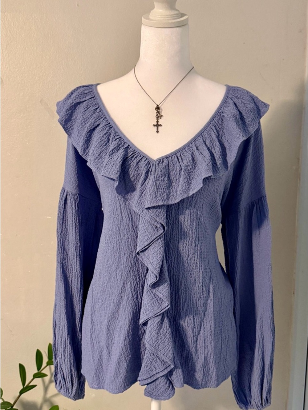 easel Periwinkle Blue Blouse with Subtle Texture